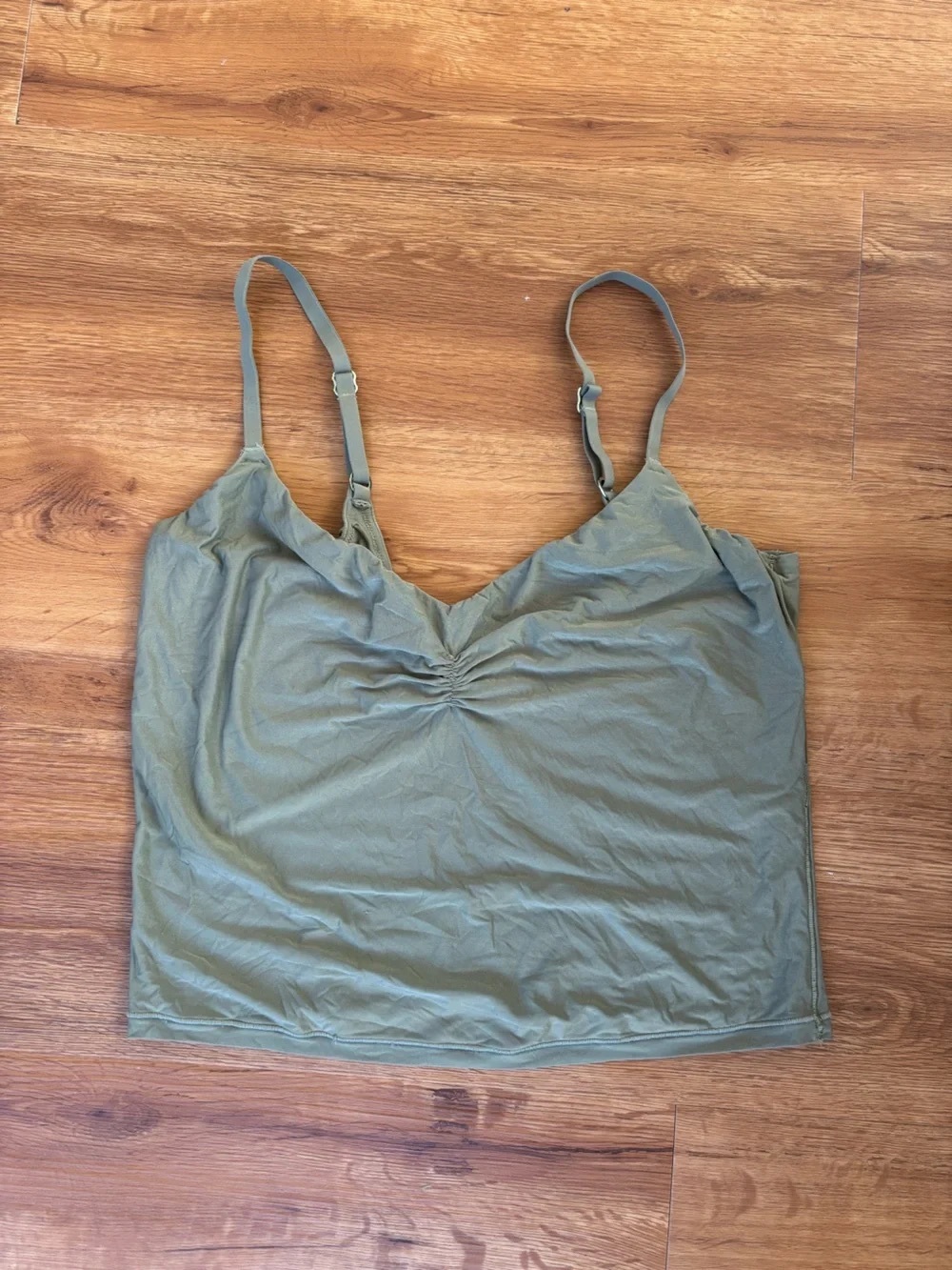 aerie Olive Tank Cami with Ruched Front